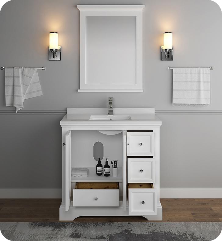 Fresca Windsor 36" Matte White Traditional Bathroom Vanity w/ Mirror Vanity Fresca 