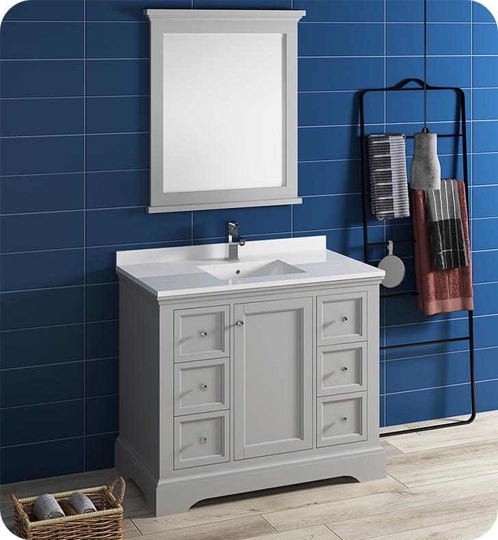 Fresca Windsor 40" Gray Textured Traditional Bathroom Vanity w/ Mirror Vanity Fresca 