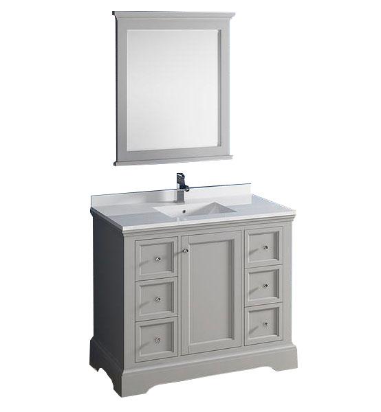 Fresca Windsor 40" Gray Textured Traditional Bathroom Vanity w/ Mirror Vanity Fresca 