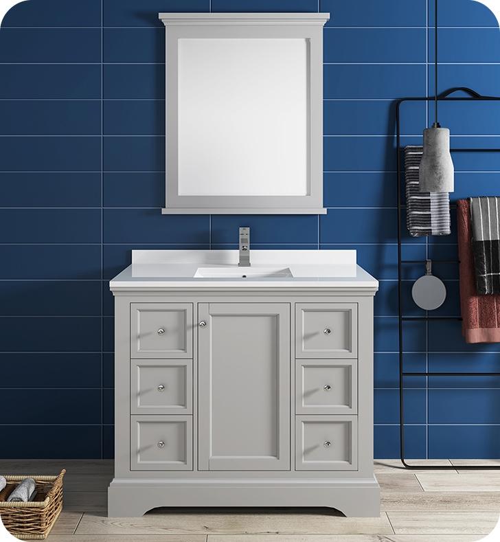 Fresca Windsor 40" Gray Textured Traditional Bathroom Vanity w/ Mirror Vanity Fresca 