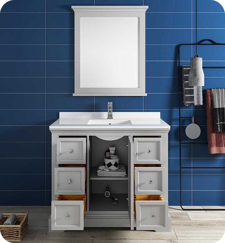 Fresca Windsor 40" Gray Textured Traditional Bathroom Vanity w/ Mirror Vanity Fresca 