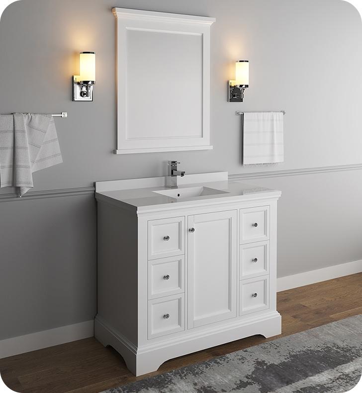 Fresca Windsor 40" Matte White Traditional Bathroom Vanity w/ Mirror Vanity Fresca 