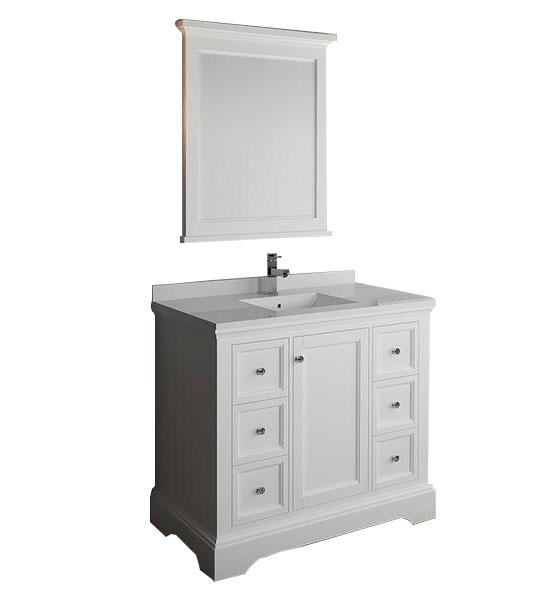 Fresca Windsor 40" Matte White Traditional Bathroom Vanity w/ Mirror Vanity Fresca 
