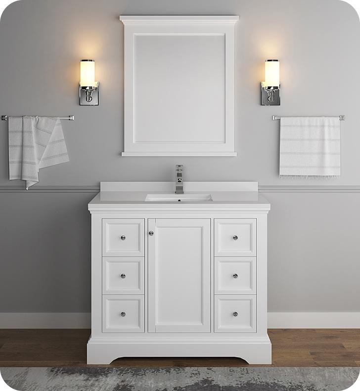 Fresca Windsor 40" Matte White Traditional Bathroom Vanity w/ Mirror Vanity Fresca 