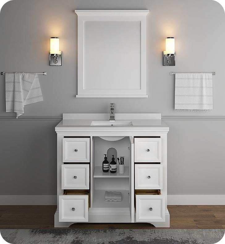 Fresca Windsor 40" Matte White Traditional Bathroom Vanity w/ Mirror Vanity Fresca 