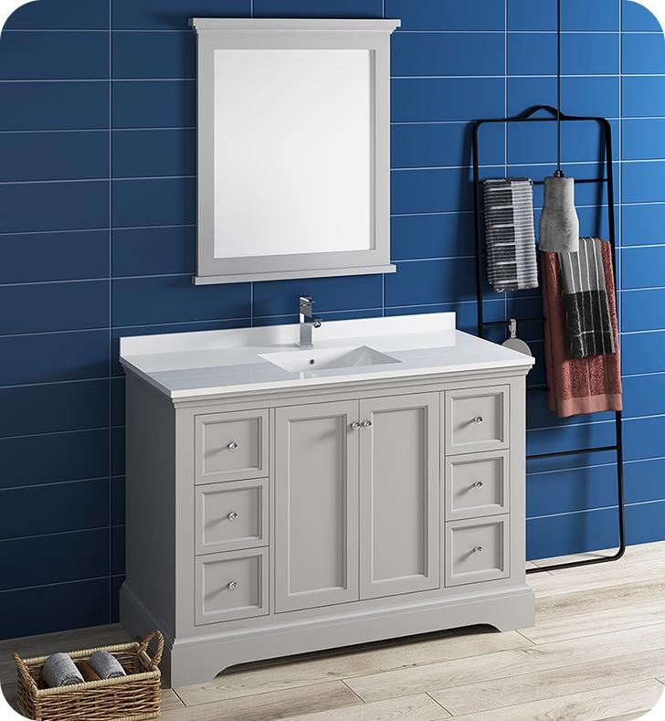 Fresca Windsor 48" Gray Textured Traditional Bathroom Vanity w/ Mirror Vanity Fresca 
