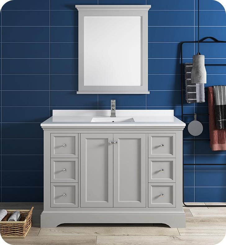 Fresca Windsor 48" Gray Textured Traditional Bathroom Vanity w/ Mirror Vanity Fresca 