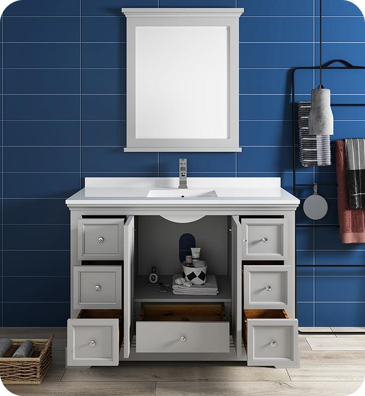 Fresca Windsor 48" Gray Textured Traditional Bathroom Vanity w/ Mirror Vanity Fresca 