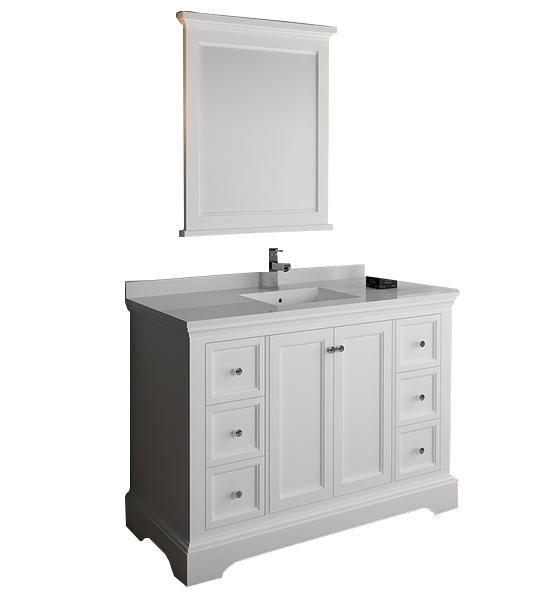 Fresca Windsor 48" Matte White Traditional Bathroom Vanity w/ Mirror Vanity Fresca 