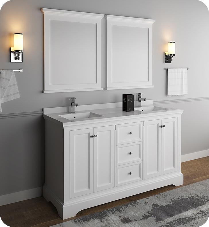 Fresca Windsor 60" Matte White Traditional Double Sink Bathroom Vanity Vanity Fresca 