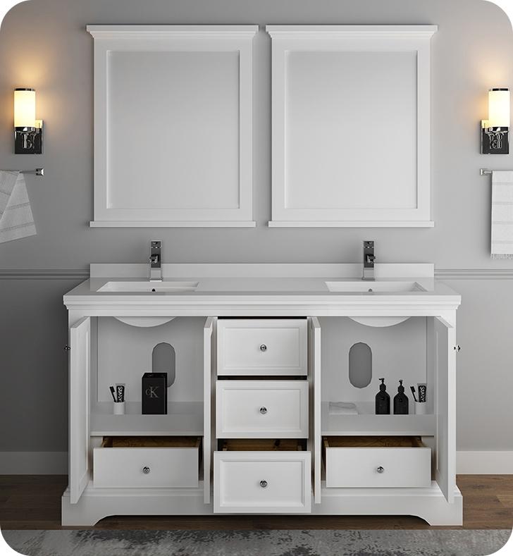 Fresca Windsor 60" Matte White Traditional Double Sink Bathroom Vanity Vanity Fresca 
