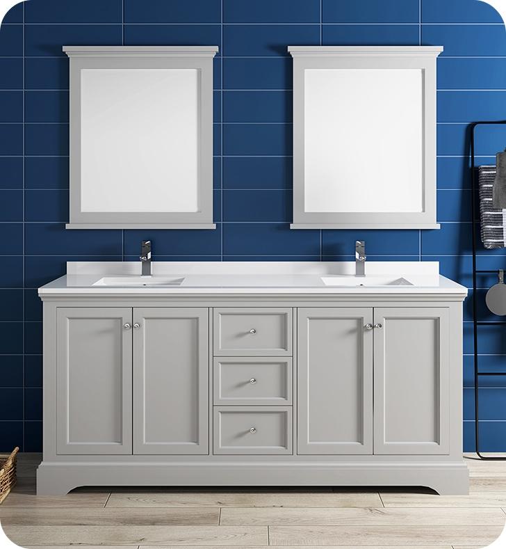 Fresca Windsor 72" Gray Textured Traditional Double Sink Bathroom Vanity Vanity Fresca 