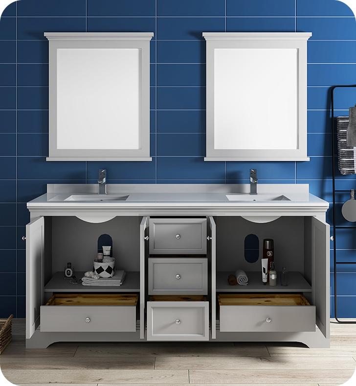 Fresca Windsor 72" Gray Textured Traditional Double Sink Bathroom Vanity Vanity Fresca 