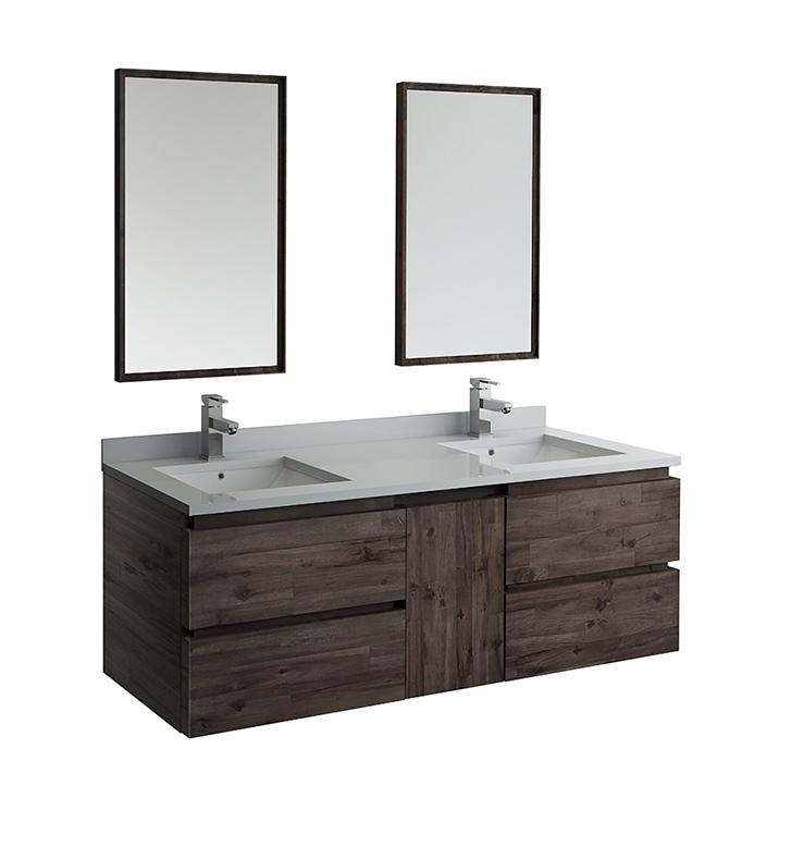 Fresca Formosa 60" Wall Hung Double Sink Modern Bathroom Vanity w/ Mirrors Vanity Fresca 