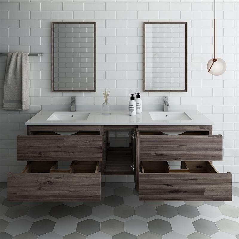 Fresca Formosa 60" Wall Hung Double Sink Modern Bathroom Vanity w/ Mirrors Vanity Fresca 