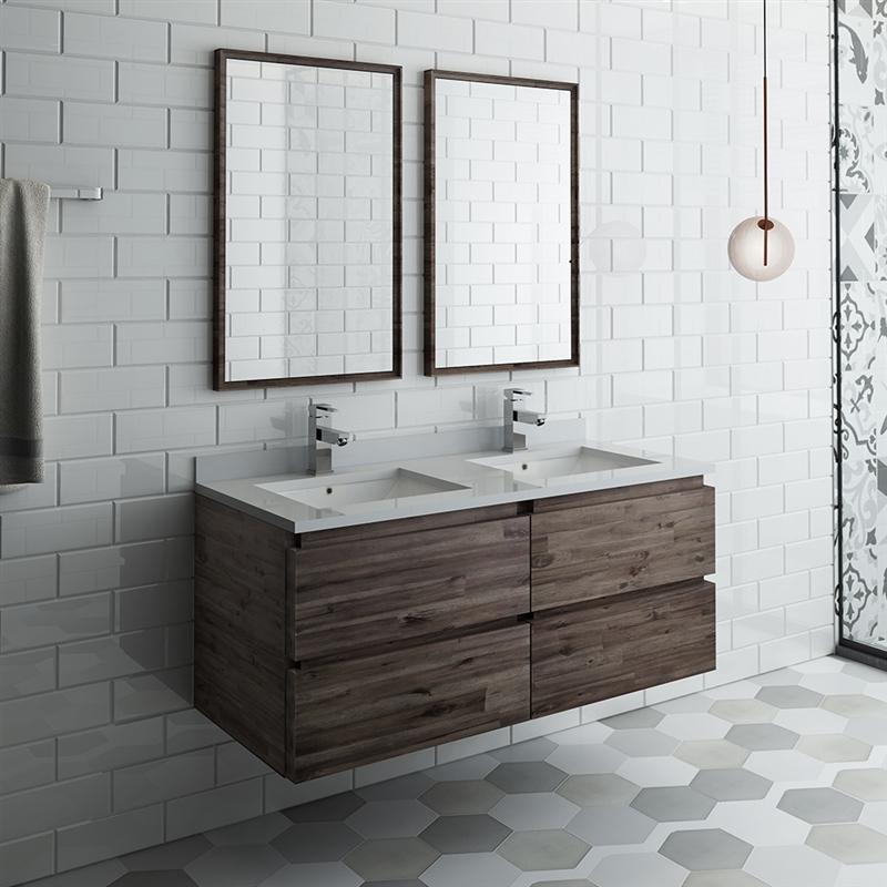 Fresca Formosa 48" Wall Hung Double Sink Modern Bathroom Vanity w/ Mirrors Vanity Fresca 