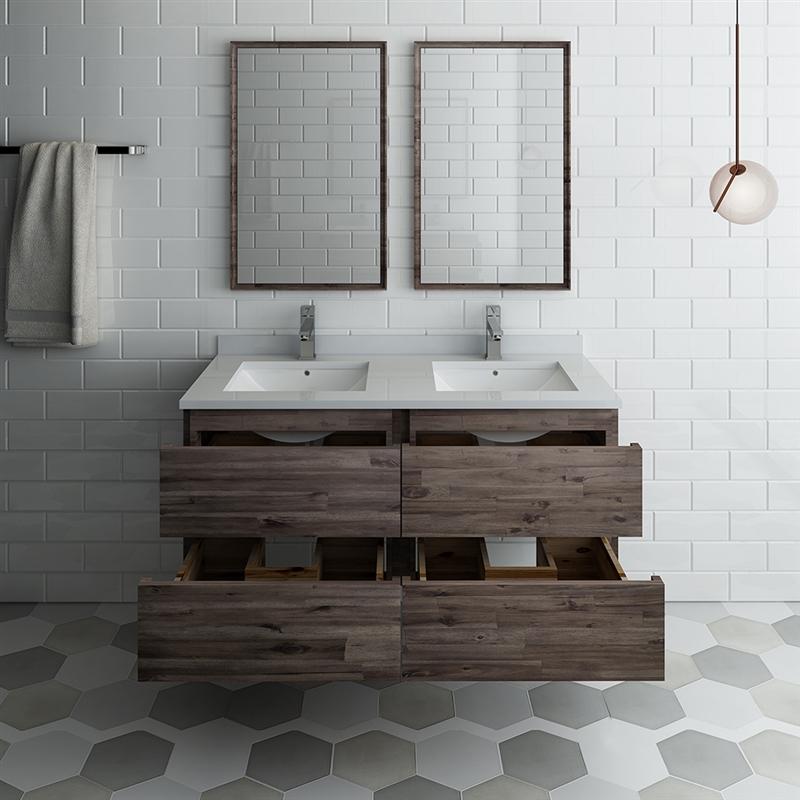 Fresca Formosa 48" Wall Hung Double Sink Modern Bathroom Vanity w/ Mirrors Vanity Fresca 