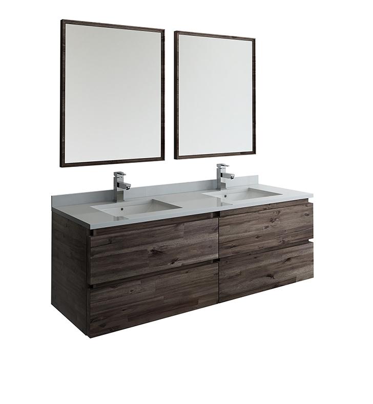 Fresca Formosa 60" Wall Hung Double Sink Modern Bathroom Vanity w/ Mirrors Vanity Fresca 