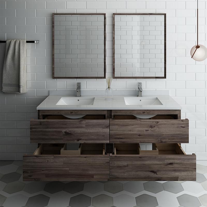 Fresca Formosa 60" Wall Hung Double Sink Modern Bathroom Vanity w/ Mirrors Vanity Fresca 