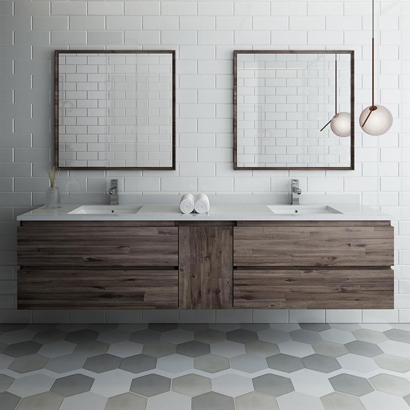 Fresca Formosa 84" Wall Hung Double Sink Modern Bathroom Vanity w/ Mirrors Vanity Fresca 