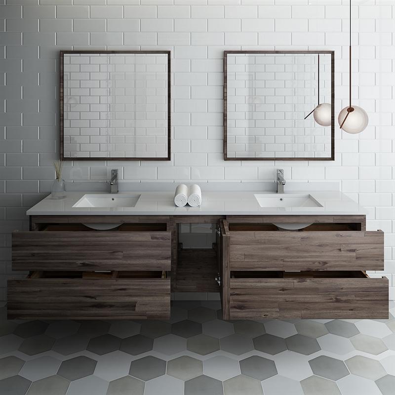 Fresca Formosa 84" Wall Hung Double Sink Modern Bathroom Vanity w/ Mirrors Vanity Fresca 