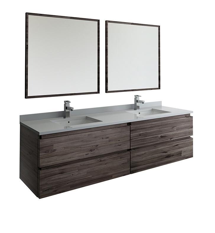 Fresca Formosa 72" Wall Hung Double Sink Modern Bathroom Vanity w/ Mirrors Vanity Fresca 