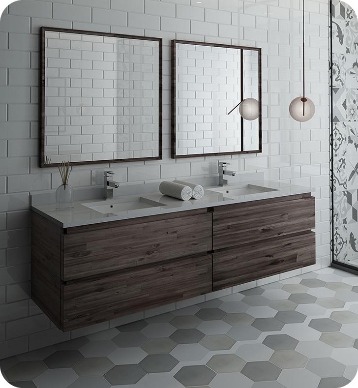 Fresca Formosa 72" Wall Hung Double Sink Modern Bathroom Vanity w/ Mirrors Vanity Fresca 