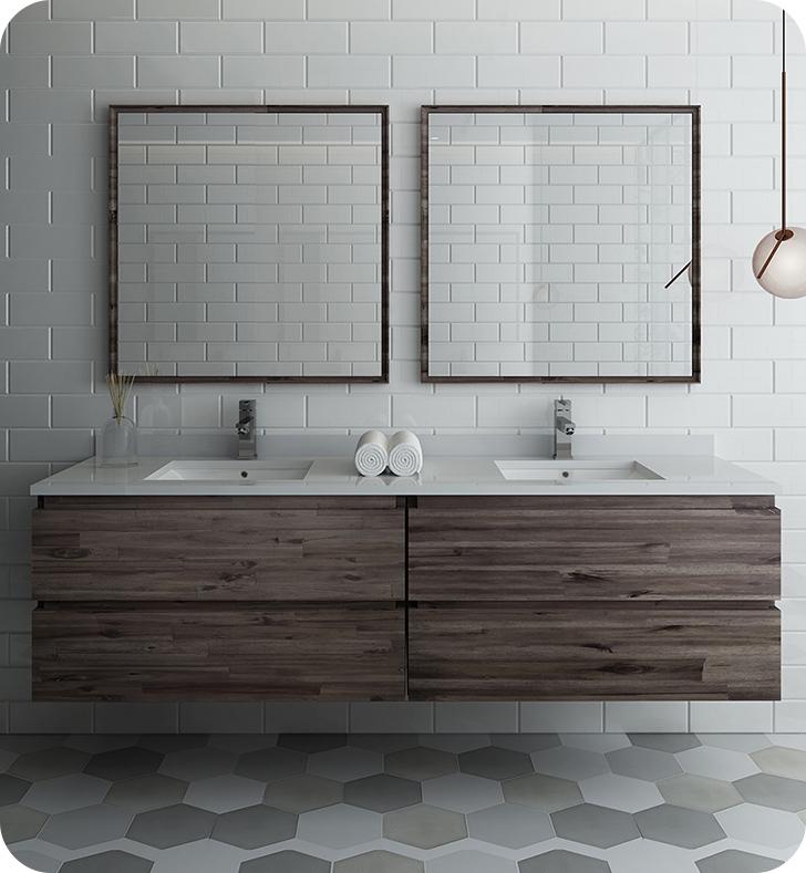 Fresca Formosa 72" Wall Hung Double Sink Modern Bathroom Vanity w/ Mirrors Vanity Fresca 