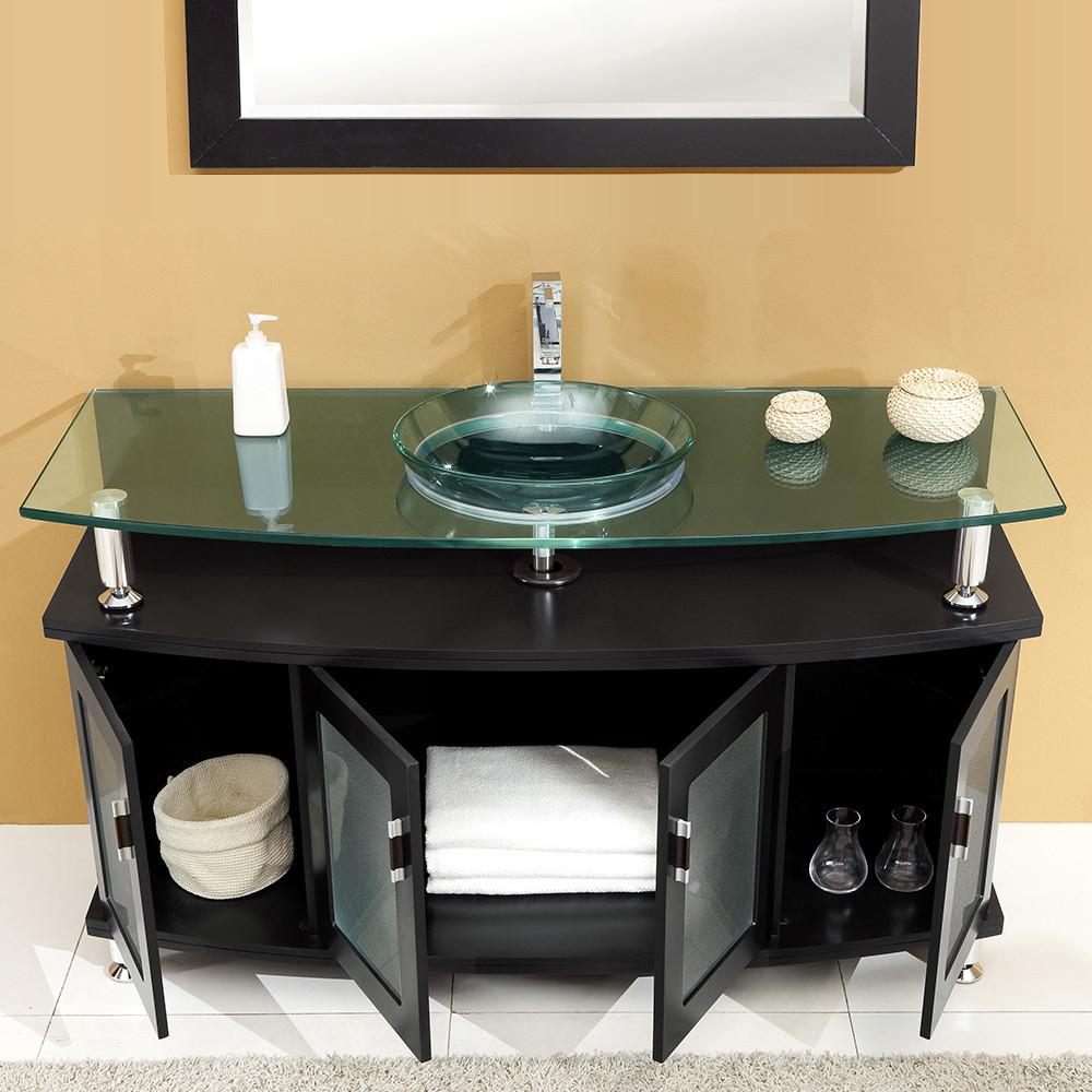 Fresca Contento 55" Bathroom Vanity w/ Mirror & Free Faucet Four Door - Espresso Vanity Fresca 