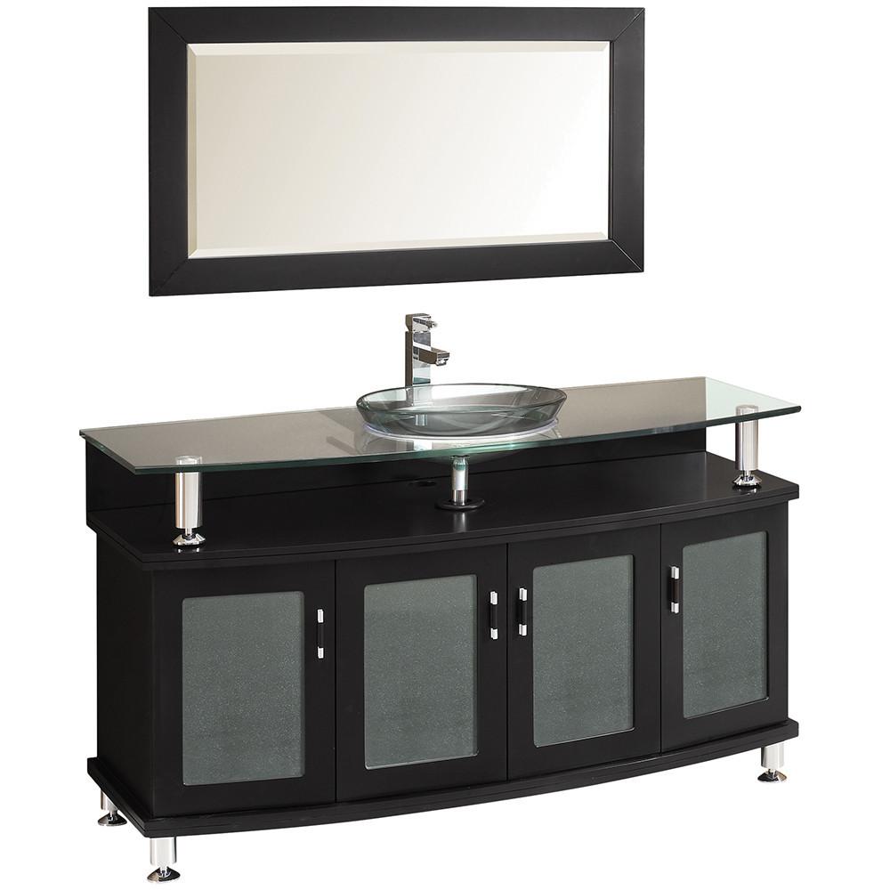 Fresca Contento 55" Bathroom Vanity w/ Mirror & Free Faucet Four Door - Espresso Vanity Fresca 