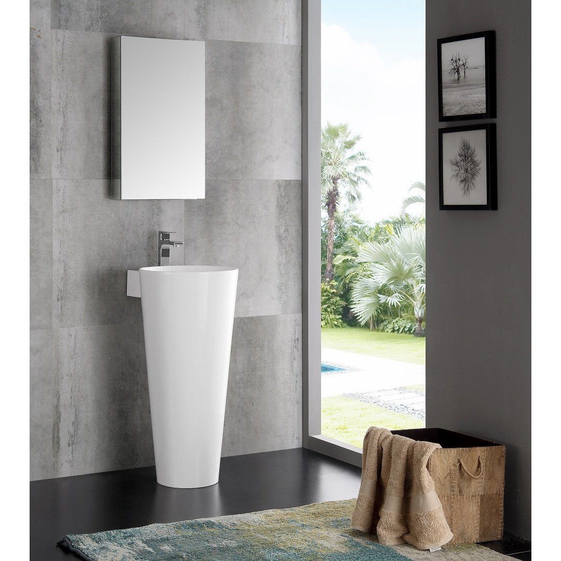 Fresca Messina 16" White Pedestal Sink w Medicine Cabinet - Modern Bathroom Vanity & Free Faucet Vanity Fresca 