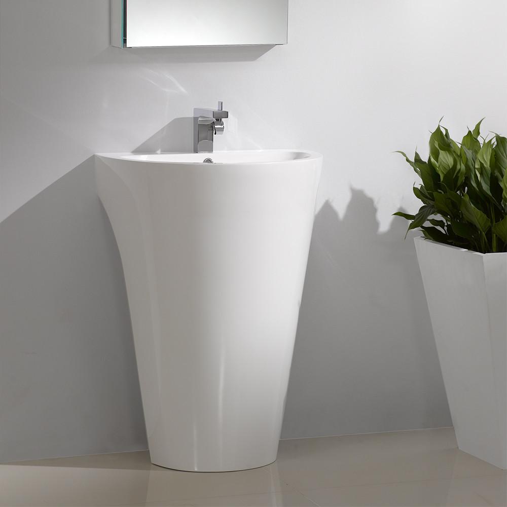 Fresca Parma White Pedestal Sink w/ Medicine Cabinet Bathroom Vanity Free Faucet Vanity Fresca 