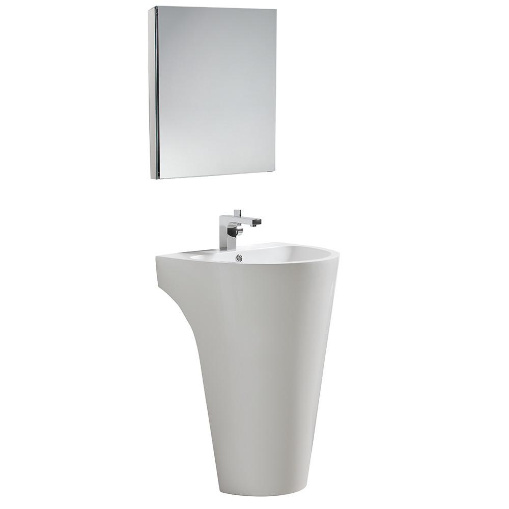 Fresca Parma White Pedestal Sink w/ Medicine Cabinet Bathroom Vanity Free Faucet Vanity Fresca 