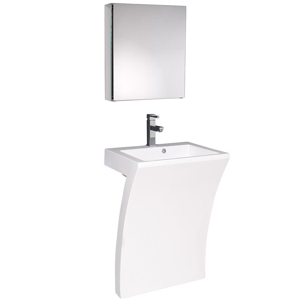 Fresca Quadro White Modern Vanity Pedestal Sink w/ Med Cabinet-Free Faucet Vanity Fresca 