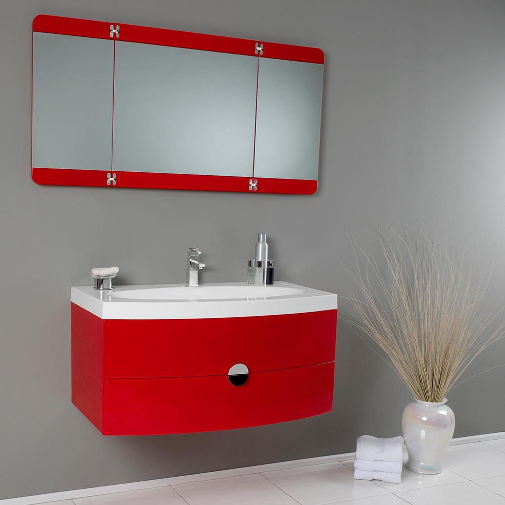 Fresca Energia Red Modern Bathroom Vanity w/ Three Panel Folding Mirror Vanity Fresca 