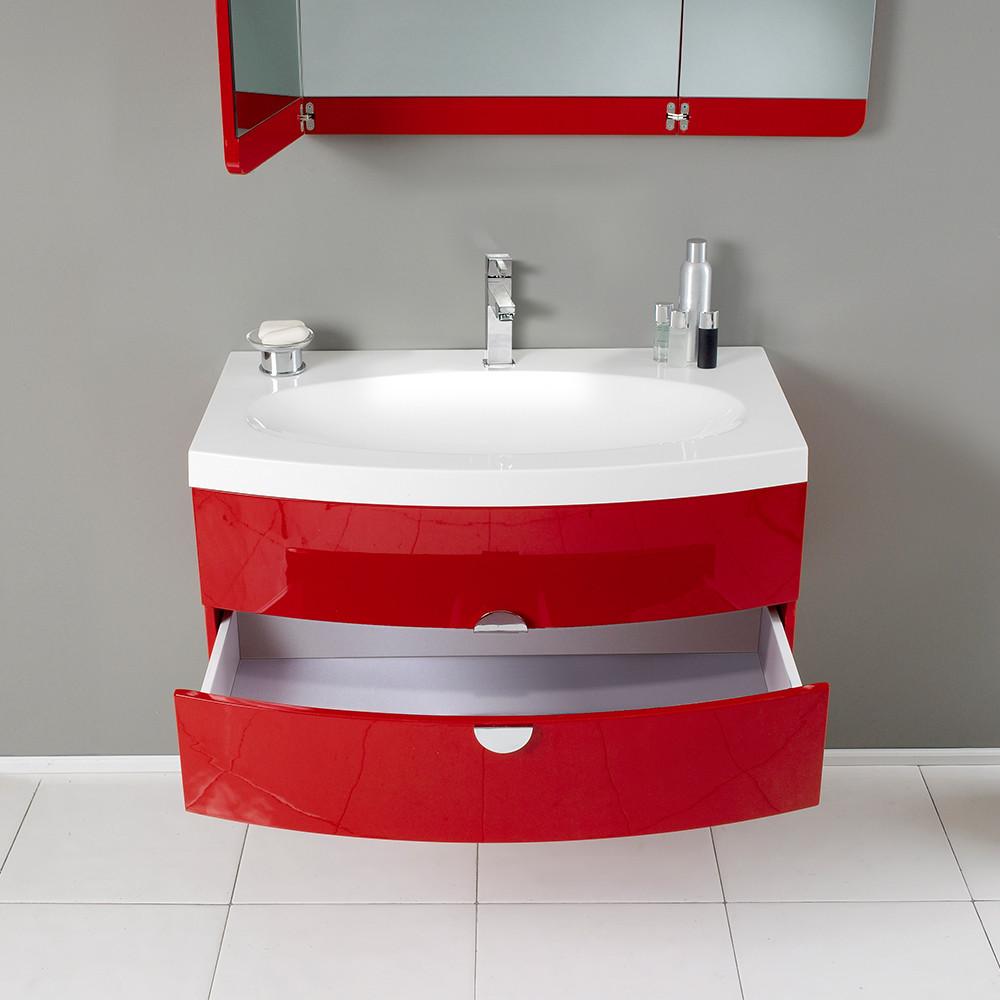 Fresca Energia Red Modern Bathroom Vanity w/ Three Panel Folding Mirror Vanity Fresca 