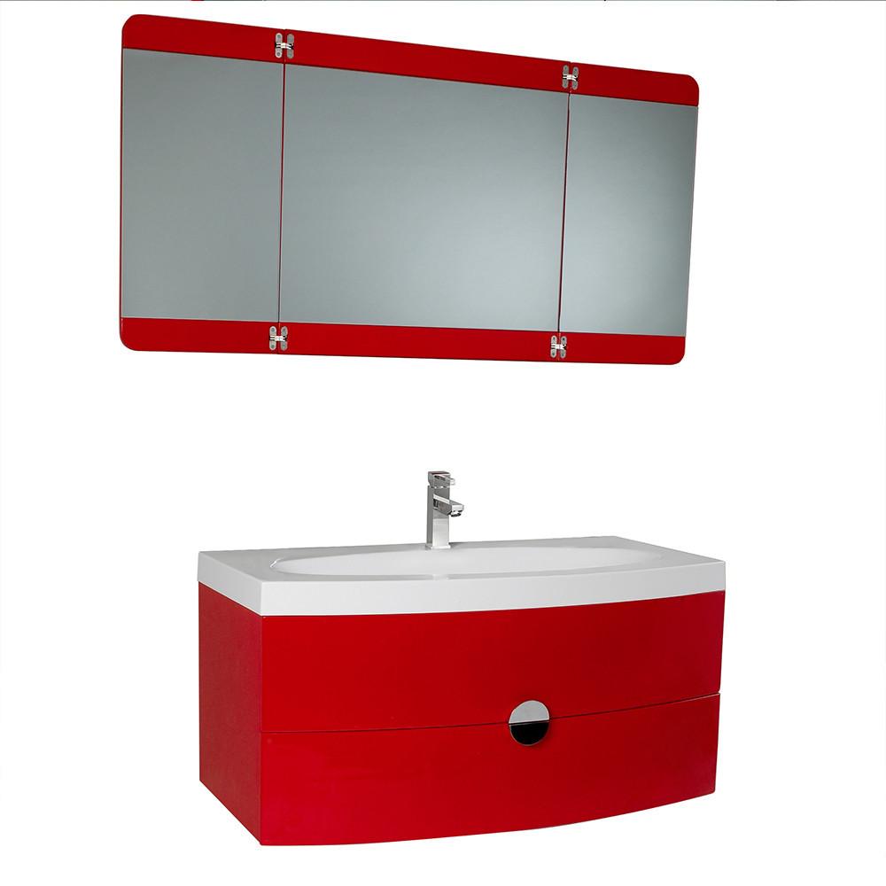 Fresca Energia Red Modern Bathroom Vanity w/ Three Panel Folding Mirror Vanity Fresca 