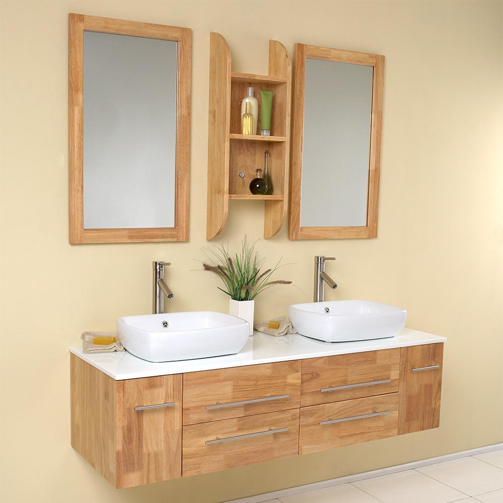 Fresca Bellezza Natural Wood Modern Double Vessel Sink Bathroom Vanity Vanity Fresca 