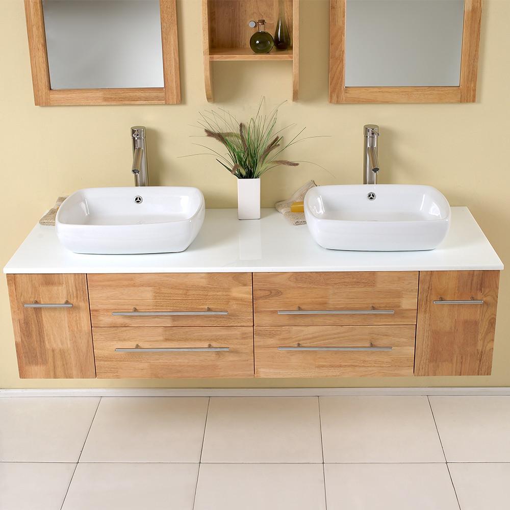 Fresca Bellezza Natural Wood Modern Double Vessel Sink Bathroom Vanity Vanity Fresca 