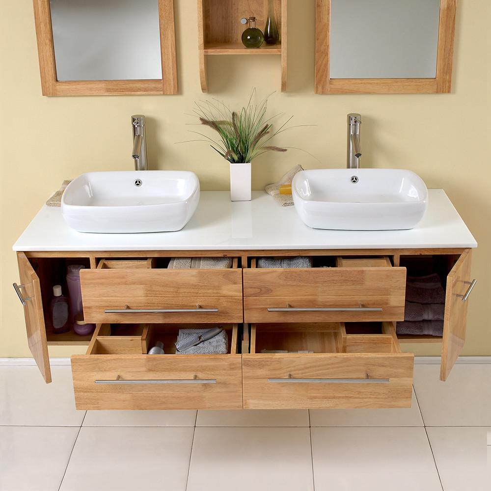 Fresca Bellezza Natural Wood Modern Double Vessel Sink Bathroom Vanity Vanity Fresca 
