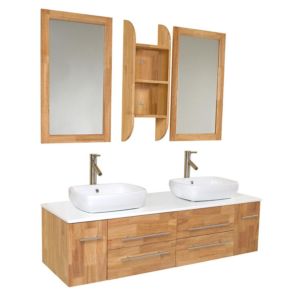 Fresca Bellezza Natural Wood Modern Double Vessel Sink Bathroom Vanity Vanity Fresca 