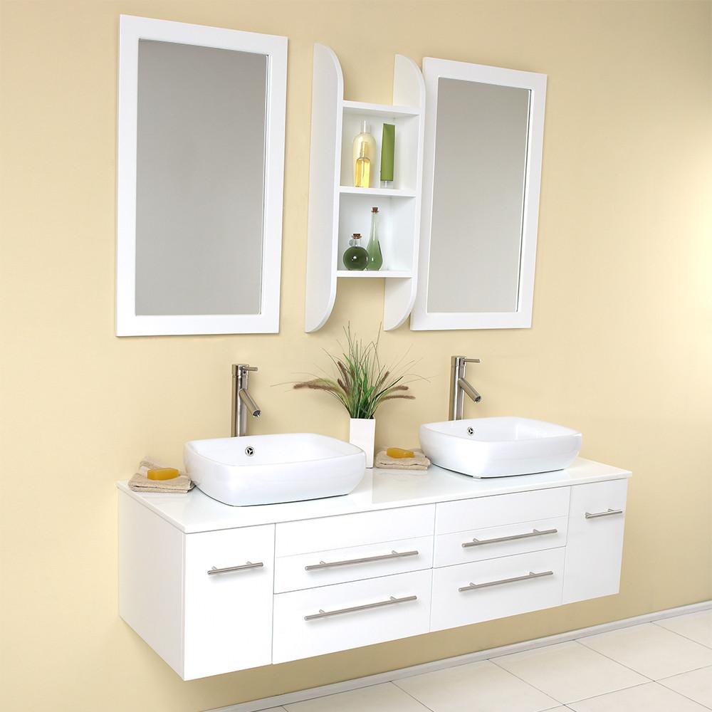 Fresca Bellezza White Modern Double Vessel Sink Bathroom Vanity Vanity Fresca 