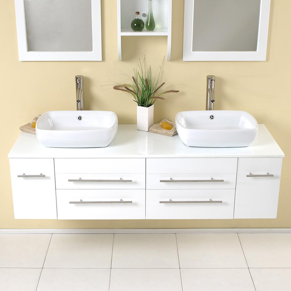 Fresca Bellezza White Modern Double Vessel Sink Bathroom Vanity Vanity Fresca 