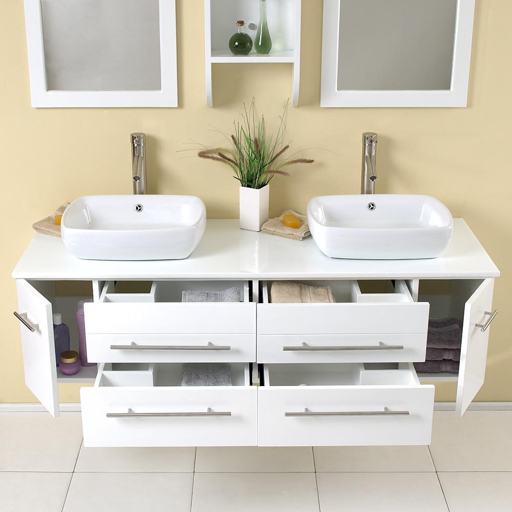 Fresca Bellezza White Modern Double Vessel Sink Bathroom Vanity Vanity Fresca 