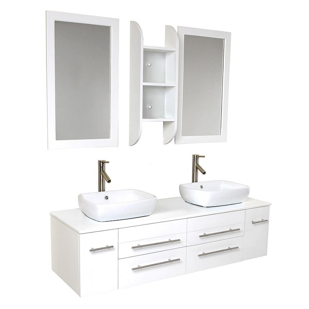 Fresca Bellezza White Modern Double Vessel Sink Bathroom Vanity Vanity Fresca 