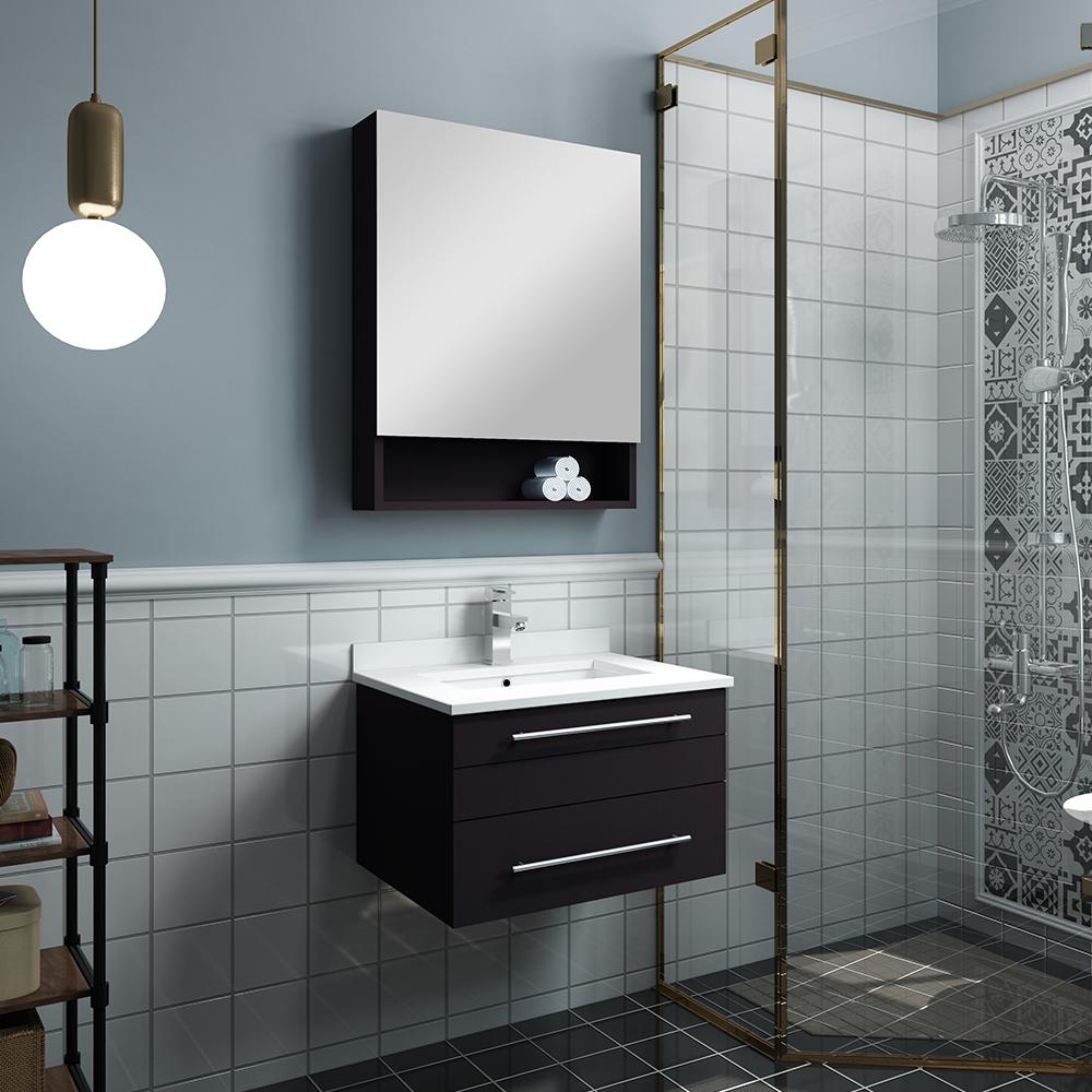 Fresca Lucera 24" Wall Hung Undermount Sink Modern Bathroom Vanity w/ Medicine Cabinet Vanity Fresca 