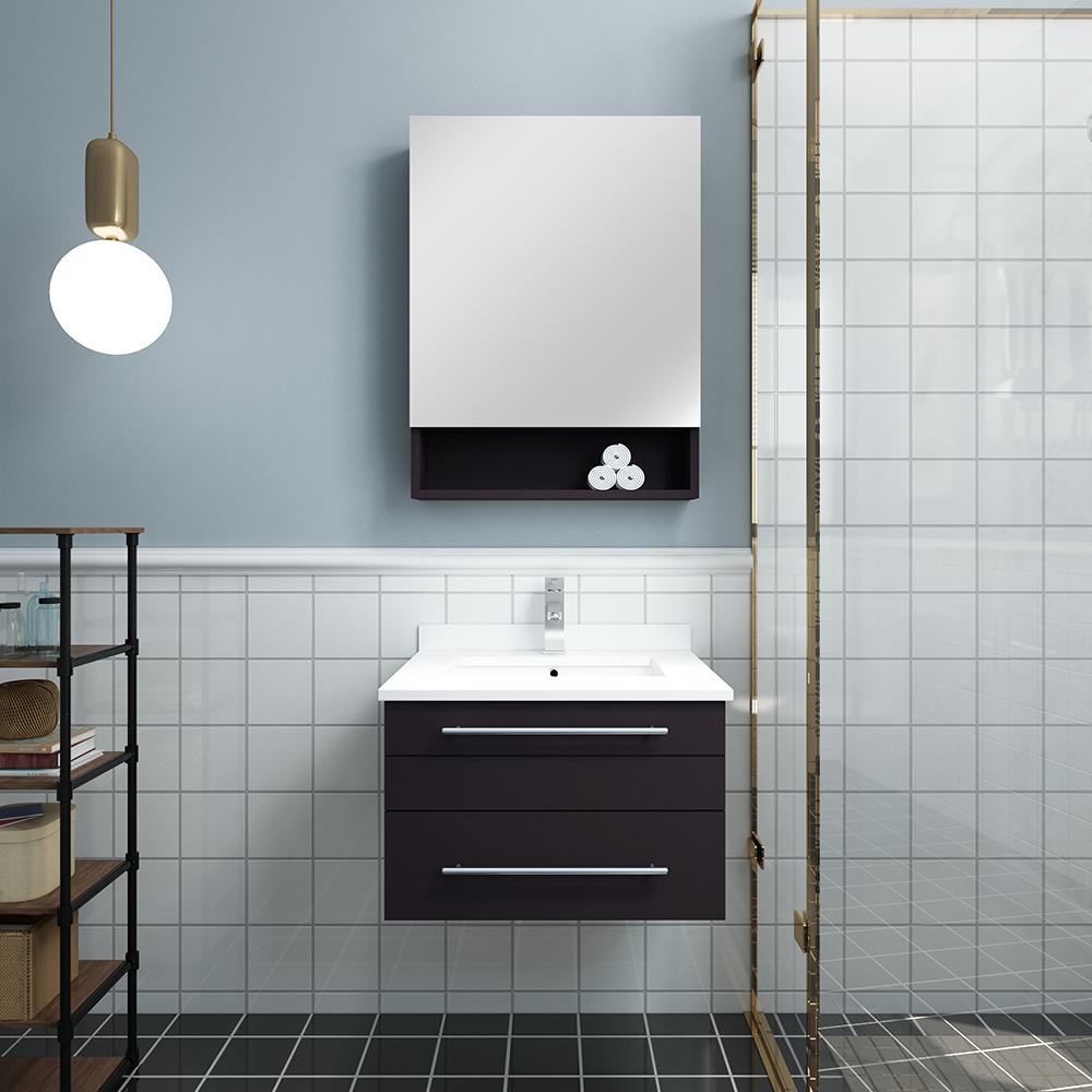 Fresca Lucera 24" Wall Hung Undermount Sink Modern Bathroom Vanity w/ Medicine Cabinet Vanity Fresca 