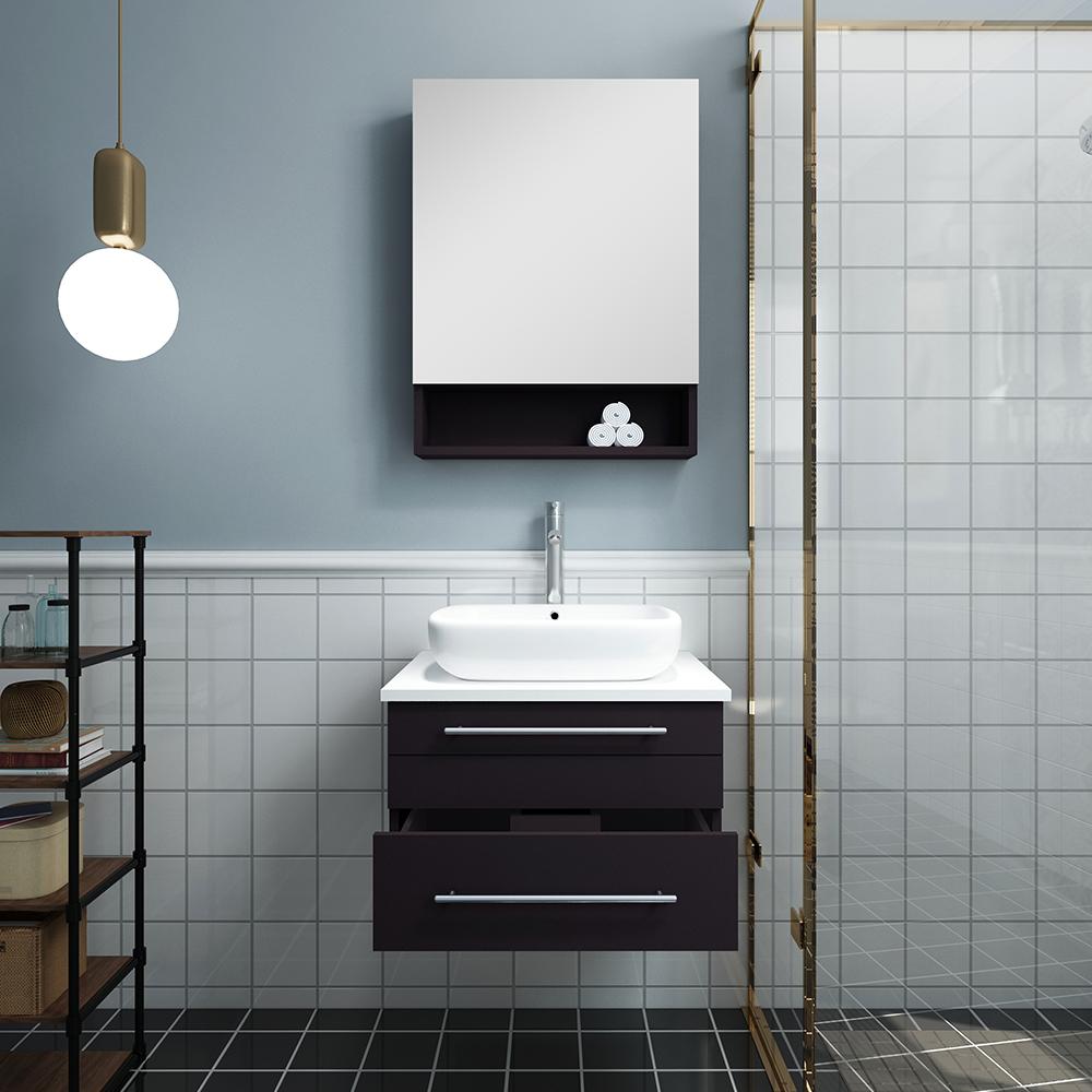 Fresca Lucera 24"Wall Hung Vessel Sink Modern Bathroom Vanity w/ Medicine Cabinet Vanity Fresca 
