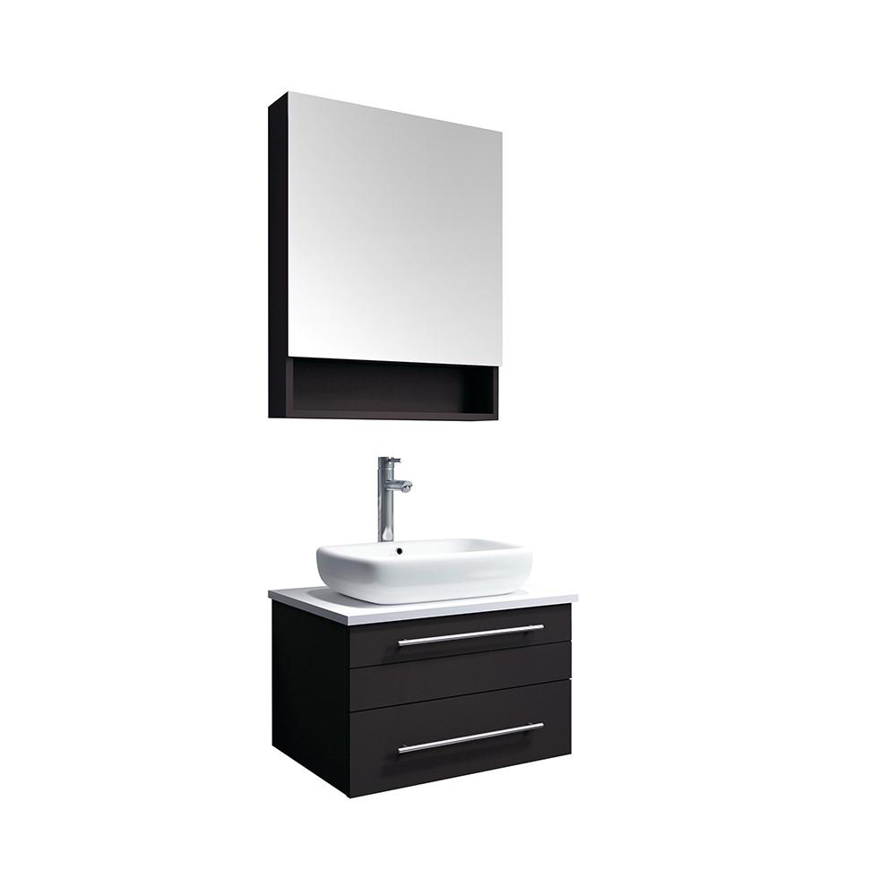 Fresca Lucera 24"Wall Hung Vessel Sink Modern Bathroom Vanity w/ Medicine Cabinet Vanity Fresca Espresso 