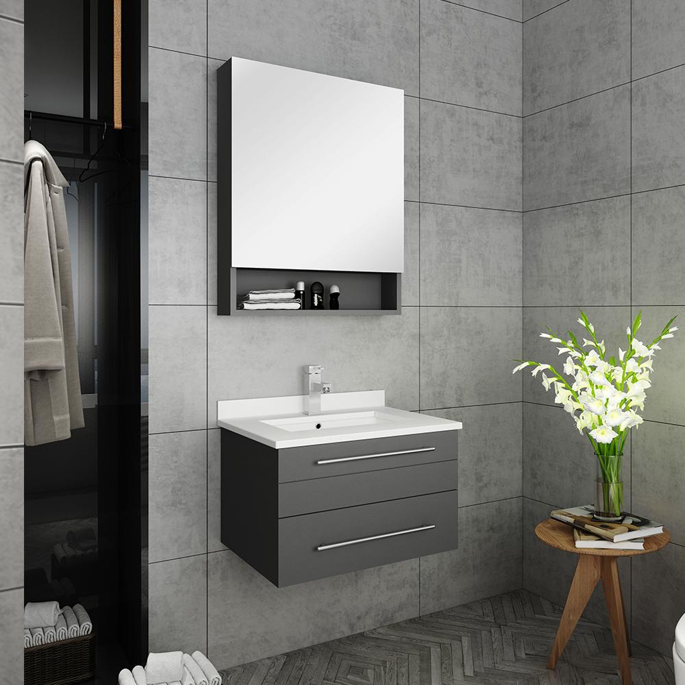 Fresca Lucera 24" Wall Hung Undermount Sink Modern Bathroom Vanity w/ Medicine Cabinet Vanity Fresca 